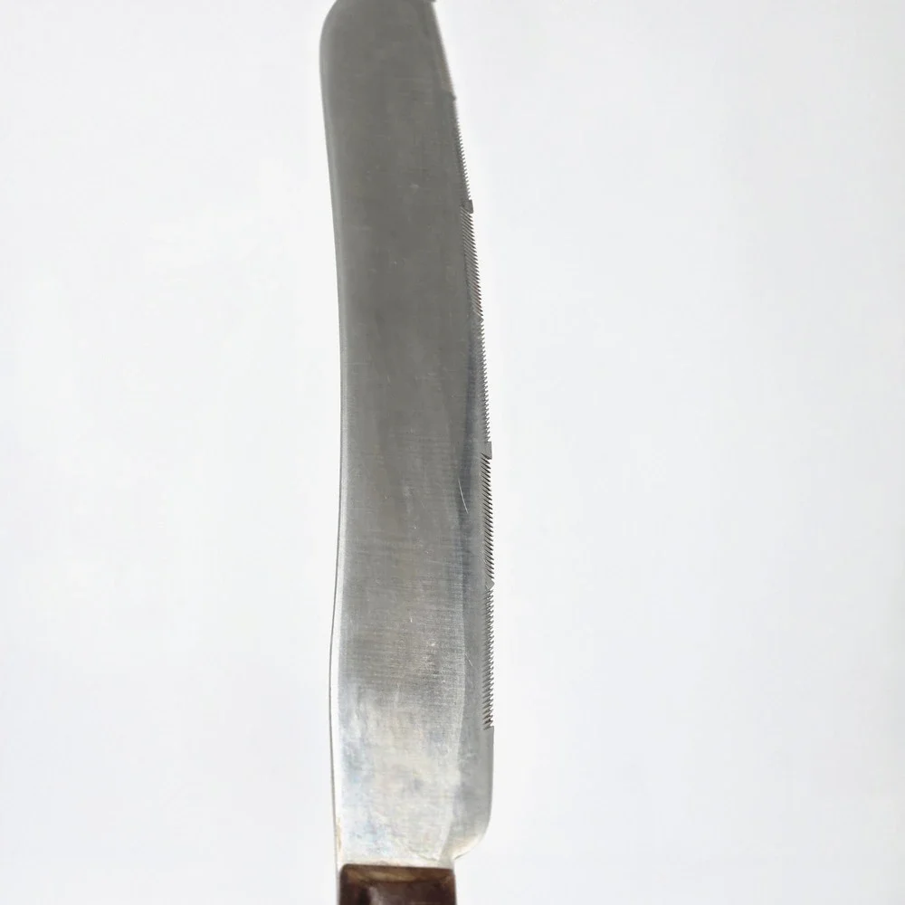 The Burns Bread Knife Shape 102-S Stainless Steel Pat 1921 Wood Handle Vintage